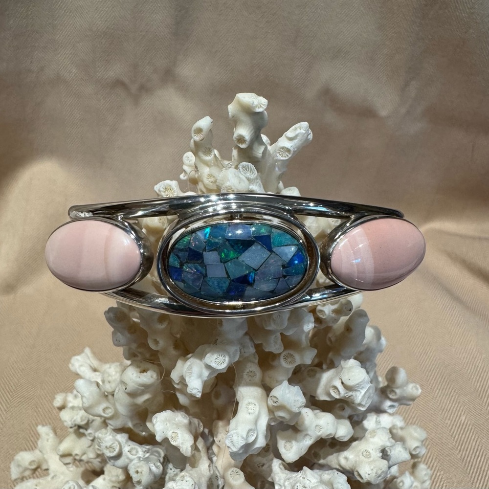 Jay King Pink Opal/Mosaic Opal Reversible Sterling Silver Bracelet Size 6.75”